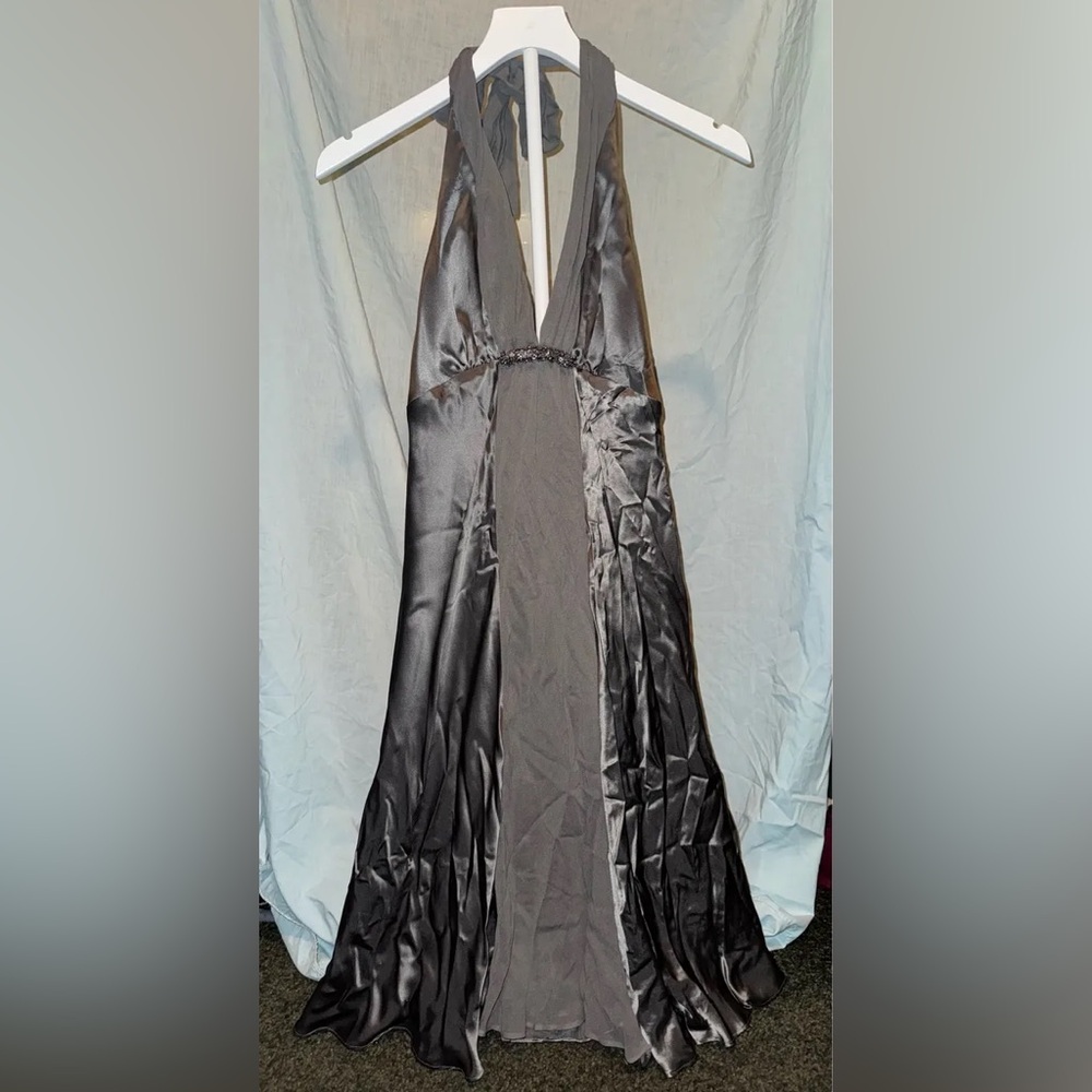 White House Black Market Black Satin Halter Gown